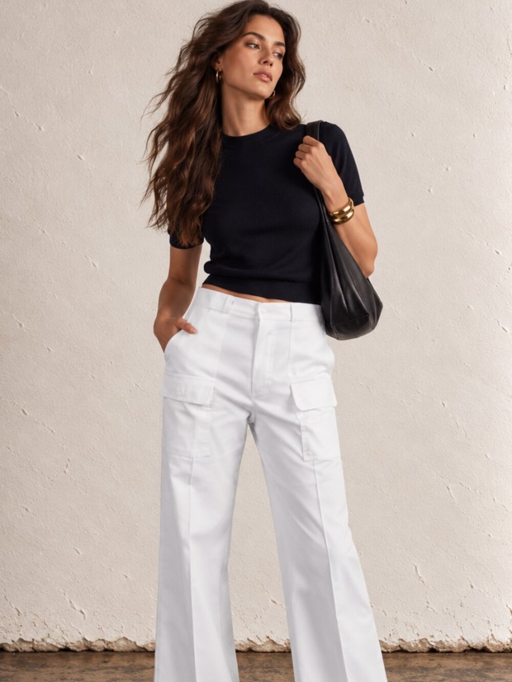 Vintage 70s white trouser pants. Nautical inspired high waisted cargo pants. 30